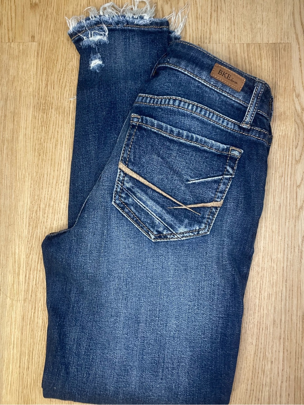 BKE Dark Blue Frayed Hem Cropped Jeans